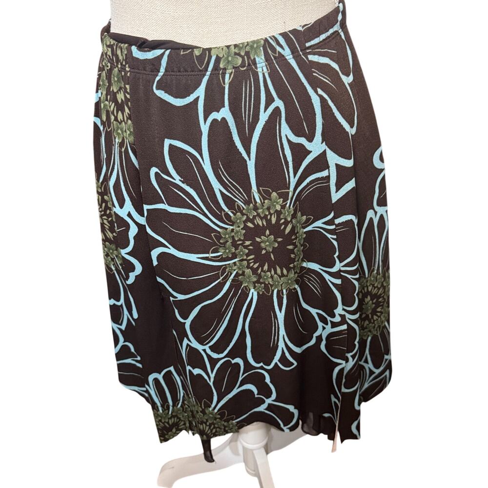 Y2K Midi Skirt Brown Blue Chiffon Sz S asymmetric Fairy‎ VTG 90s Jeunesse USA